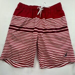 Nautica Mens M Swim Trunks RWB‎ Stripe Quick Dry Board Shorts Beachwear Pockets